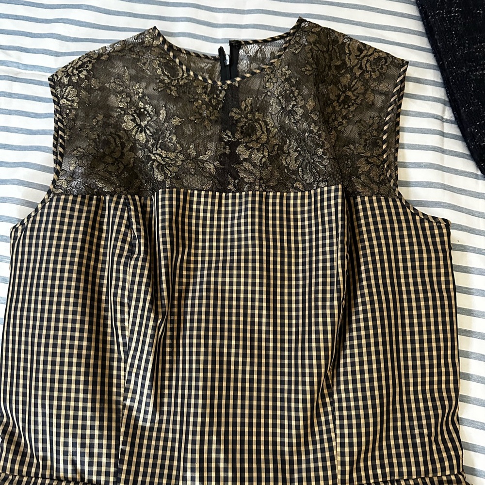 Black and Gold Lace Gingham Vintage Handmade Women’s Dress